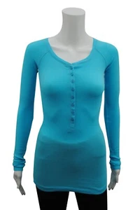 Camiseta para mujer P.C Top abotonada manga larga acanalada LYCRA Aqua talla grande 6-18 - Imagen 1 de 5