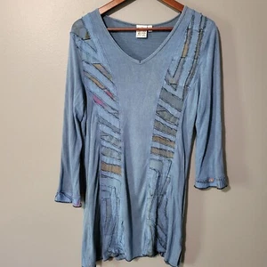Top túnica perejil y salvia talla M artístico boho único medios mixtos look por capas cómodo - Imagen 1 de 11