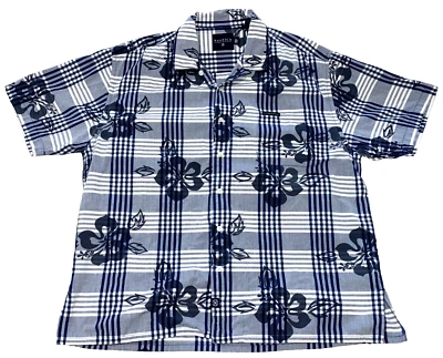 NAUTICA Jeans Co. Men's XL Short Sleeve Button Up Shirt Striped & Floral Blue - Image 1 of 4