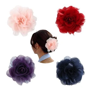 4 Pack Chiffon Big Rose Flower Bow Plastic Hair Claw Clips Barrettes Clamps Pony - Picture 1 of 6