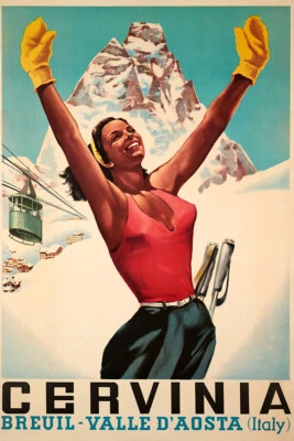 Arte de pared original vintage para decoración del hogar Ski In Cervinia Girl - PÓSTER 20x30 Foto 1 de 4