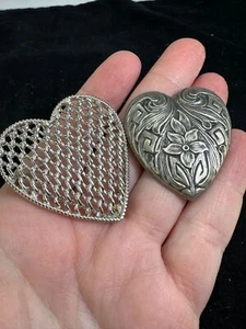 Lot of 2 Hearts Jugendstil WMF & NAPIER RARE Vintage Silver Brooch Pin M-6949* - Picture 1 of 4