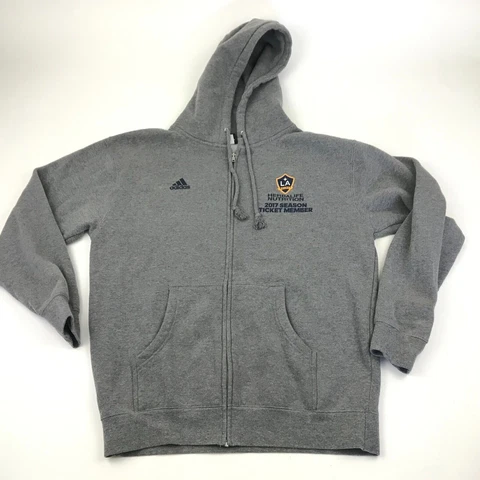 LA Galaxy Sweater Hoodie Size Medium M Gray Full Zip Long Sleeve Soccer Futball Cover