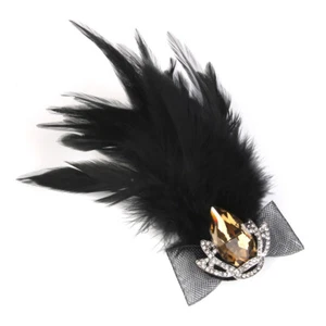 Womens Black Feather Crystal Crown Brooch Pin Fancy Hat Clip Decoration - Picture 1 of 8