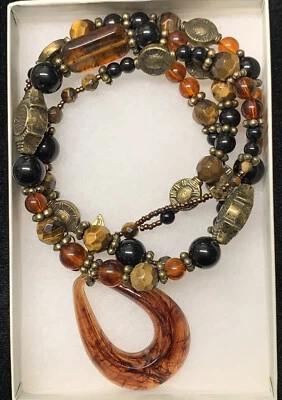 Ожерелье Coldwater Creek с подвеской в виде искусственной черепаховой раковины из бисера 19 дюймов с оригинальной коробкой - Изображение 1 из 4