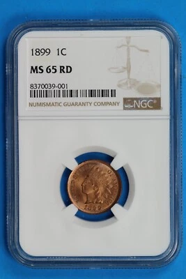 1899 1C Indian Head Cent Penny NGC MS65 RD MS UNC BU Early US Type Coin -001 - Image 1 of 4