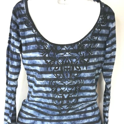 Cruel Girl Top Sz S Rhinestone Striped Embellished Top Y2K Long Sleeve tee - Image 1 of 4