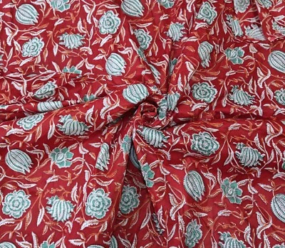 Indian Floral Fabric Cotton Fabric By Yard Hand Block Print fabric Dressmaking - Image 1 of 4