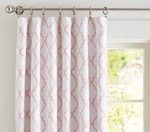 POTTERY BARN KIDS PINK & WHITE ADDISON BLACK OUT PANELS DRAPES CURTAINS 44x63 - Picture 1 of 6