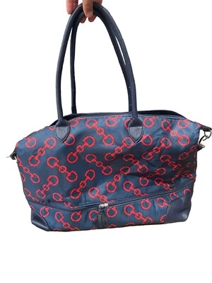 Bolso Bandolera Avenue Extra Grande Azul Marino y Rojo Eslabón de Cadena Lona Foto 1 de 4