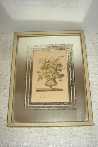 Very VTG Wood Frame Mirror Floral Print Rustic Shabby Cottage Chic Decor Cover