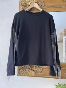 Women’s H&M Black Sweater Sweatshirt Jumper With Chains Medium  - Picture 1 of 5