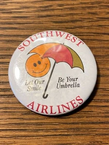 Vtg Southwest Airlines Pin Back Button "Let Our Smile Be Your Umbrella" 2.25" - Picture 1 of 4