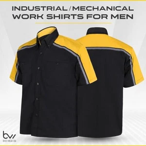 MEN'S MECHANICAL/INDUSTRIAL WORK SHIRT - BUTTON-DOWN & REFLECTIVE SAFETY LINING - Picture 1 of 51