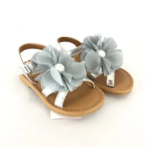 Flowers by Nina Toddler Girls Annabel Sandals Strappy Floral Applique Silver 5 - Picture 1 of 4