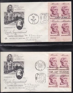 USA 1959 2 FDC LINCOLN SESQUICENTENNIAL WITH 2 DIFFERENT POST MARKS WITH CACHETS - Picture 1 of 1