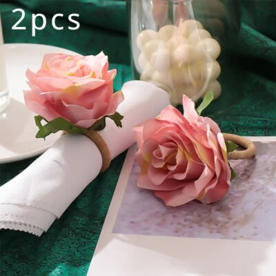 2PCS Fiore Rosa Tovagliolo Anelli Sostegno Secchio Bianco Nozze Tavolo Decor - Immagine 1 di 4