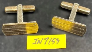 Gold-tone Rectangular Cufflinks with Horizontal Lines signed MANI FIGH IN7153 - Picture 1 of 5
