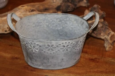 Kleine Blechschale oval m. Griffen, Pflanzschale, Pflanzgefäß Blech - Bild 1 von 3