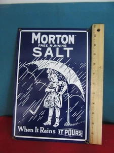 8/15  Metal ADVERTISING SIGN Morton Free Running Salt  Ande Rooney Sign - Picture 1 of 3