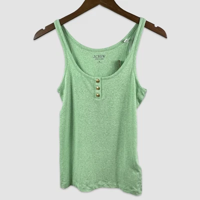 Camiseta sin mangas J Crew para mujer nueva con etiquetas talla pequeña elástica lino verde claro botones dorados Foto 1 de 4