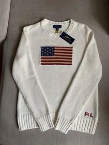 Polo Ralph Lauren Womens White Jumper Sweater American Flag Cotton S RRP349 - Picture 1 of 13
