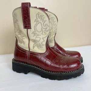 Botas de Vaquero Ariat Fatbaby Rojo Crema Cuero Repujado Gamuza, Para Mujer Talla 7.5 B” - Imagen 1 de 11