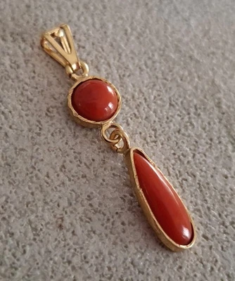 ciondolo vero corallo Antico Di Sardegna Naturale e Argento 925  Pendente Dorato - Immagine 1 di 4