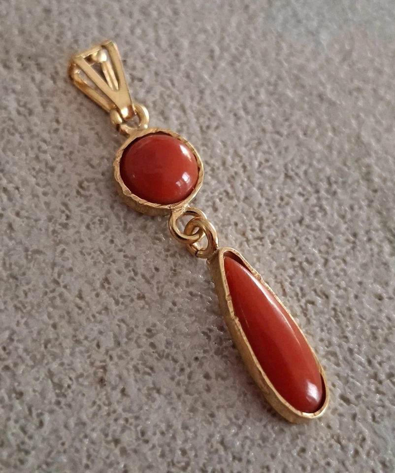 ciondolo vero corallo Antico Di Sardegna Naturale e Argento 925  Pendente Dorato - Immagine 1 di 4