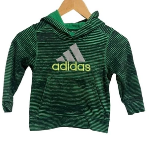 Adidas Hoodie Jacket Boys Size 5-6 Green Pocketed Pull Over Activewear Top Logo - Picture 1 of 4