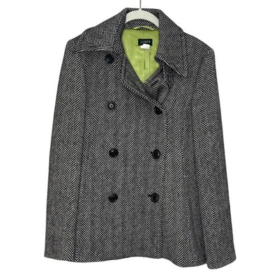 Casaco feminino vintage J.Crew médio preto branco lã espinha de peixe Thinsulate 00s - Imagem 1 de 4