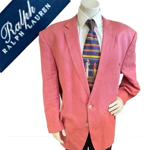 Blazer RRL Ralph Lauren Para Hombres 52R Coral Rosa Lino Soporte Chaqueta Country Club - Imagen 1 de 14