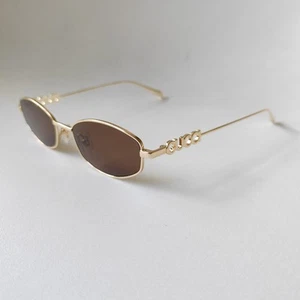 Gucci GG1802S Gold/Brown Oval Sunglasses - Picture 1 of 5