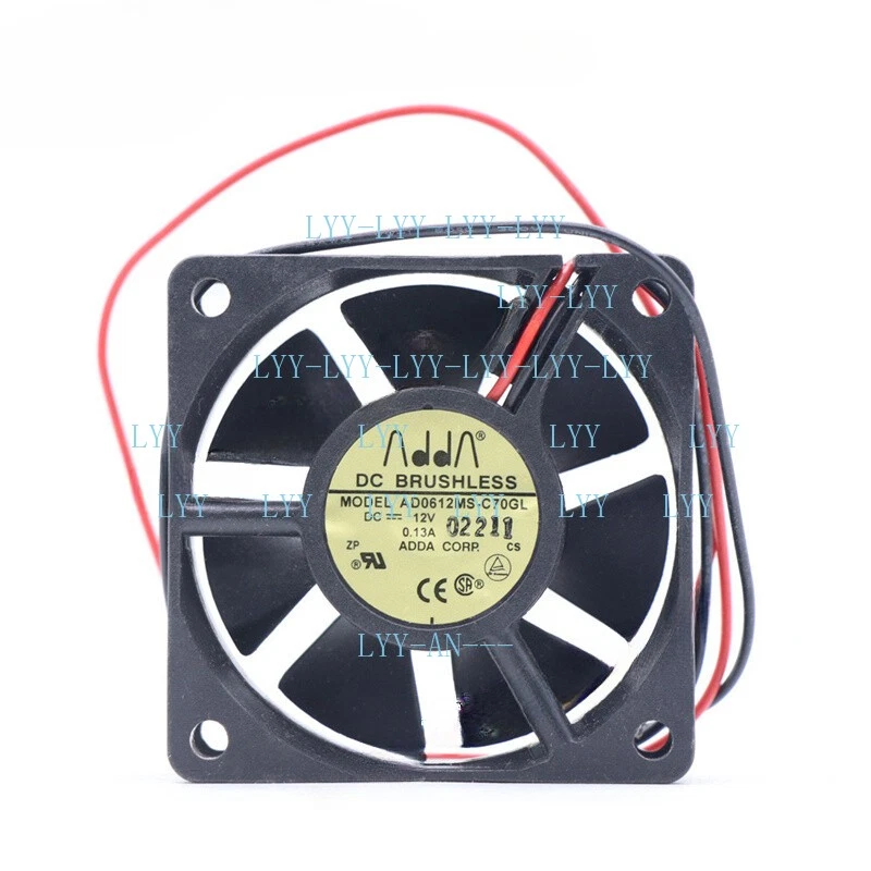 For ADDA AD0612MS-C70GL DC 12V 0.13A 60*60*20mm 2wire Brushless Case Cooling Fan - Image 1 of 2
