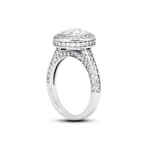 Diamantes certificados minados tierra corte redondo E-SI1 4,40 quilates 950 plat. Anillo de acento de halo - Imagen 1 de 3