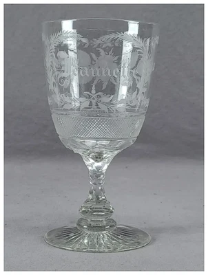 19th Century American Engraved Jeannette Floral Cut Flint Glass Water Goblet - Image 1 of 4