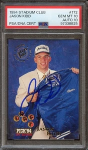1994 Stadium Club Jason Kidd #172 - HOF Rookie RC - PSA 10 GEM MINT (Auto 10) - Picture 1 of 2