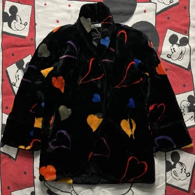 Abrigo largo Donnybrook imitación piel motivo corazón mujer negro multicolor años 80’s Foto 1 de 4