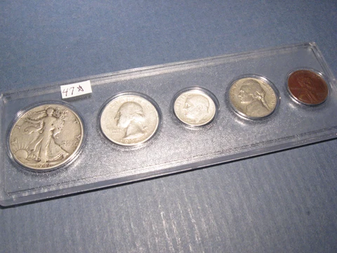 1947 Birth year 5-coin circulated set - 90% Silver -  SELECTED Mints ~great gift Cover