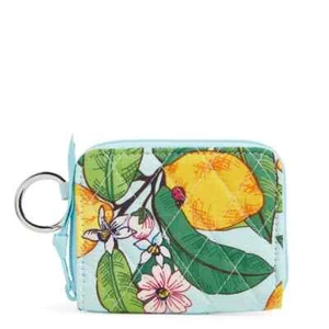 Vera Bradley $55 RFID Small Zip-Around Lemon Grove Cotton Wallet w/Key Ring NWT - Picture 1 of 3