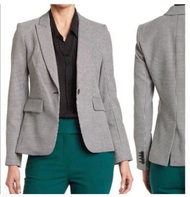Veronica Beard Black White Houndstooth One Button Peak Lapel Dickey Blazer Sz 4 - Image 1 of 4