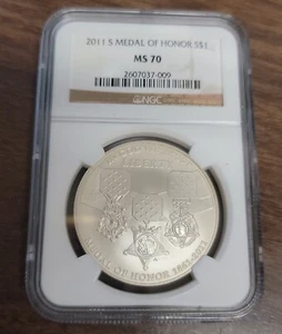 2011 S Medal of Honor Commemorative Unc. Silver Dollar - NGC MS70 - Picture 1 of 5