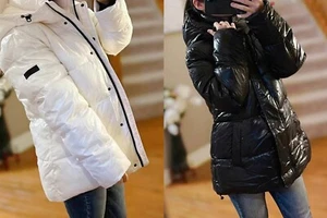 Two by Vince Camuto Womens Puffer Jacket Ivory White Black Sz M L XL Hoodie NWT - Picture 1 of 26