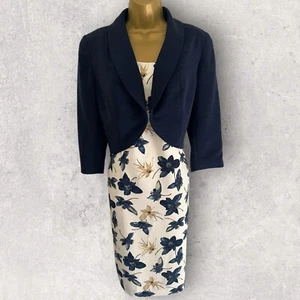 Tina Taylor Mujer Marfil Azul Marino Floral Ocasión Vestido Chaqueta Traje Boda Reino Unido 16/18 - Imagen 1 de 6