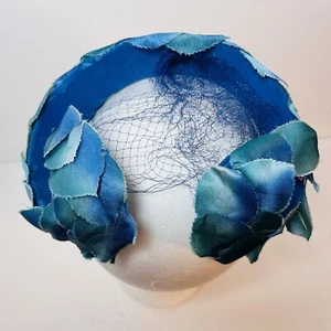 Vintage Ombré Green Blue Leaf Fascinator Hat Norman Paulvin Pinup Rockabilly - Picture 1 of 16