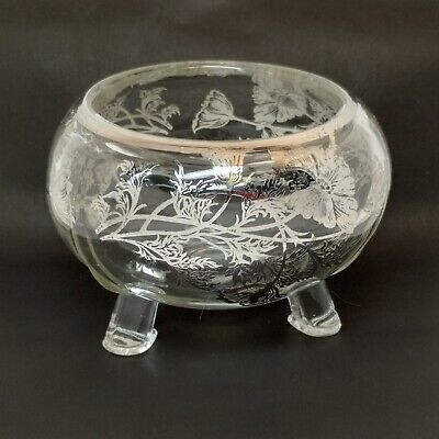 Vintage Rose Bowl Viking Glass Crystal  Candle Holder Sterling Silver Overlay • 18.99€