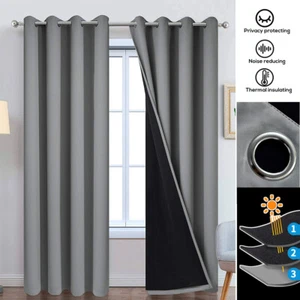 "Ojales traseros negros oscurecimiento de 2 paneles 100 % cortinas para ventana habitación 52""x84" - Imagen 1 de 8
