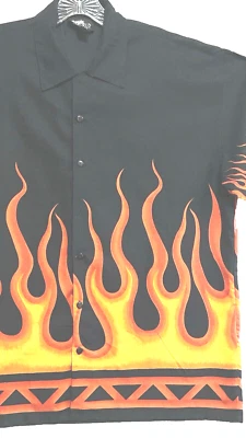R-World Shirt Men L Black w/Orange/yellow Flames Graphic  Poly  - Image 1 of 4