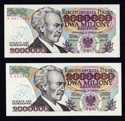 POLAND 2000000 ZLOTYCH 1992 with error "KONSTYTUCYJY"on back P#158 GEM UNC - Image 1 of 3
