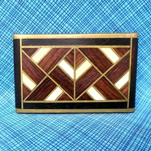 Exotic Wood Stone Inlay Brass Belt Buckle Hippie Artisan Signed Vtg 70s .PCB332 - Picture 1 of 7